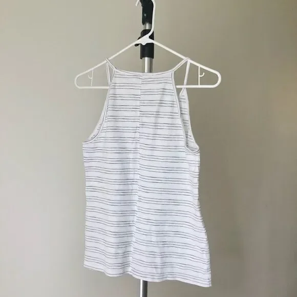 ANTHROPOLOGIE Lilla P White & Grey Stripe Tank Top/ Sz M - Picture 2 of 4